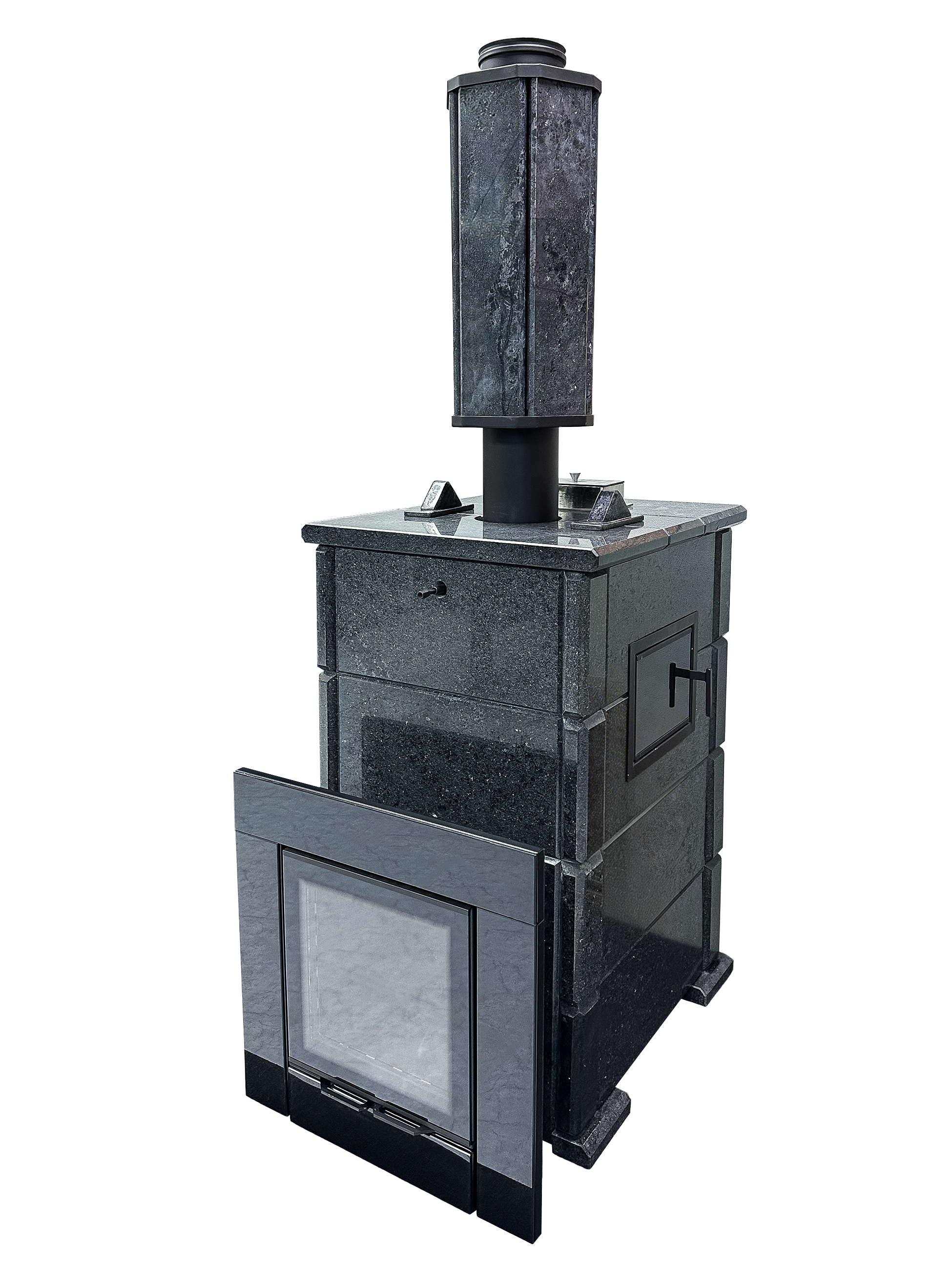 Печь для бани Parma 30 Premium в облицовке из пироксенита с боковым тоннелем