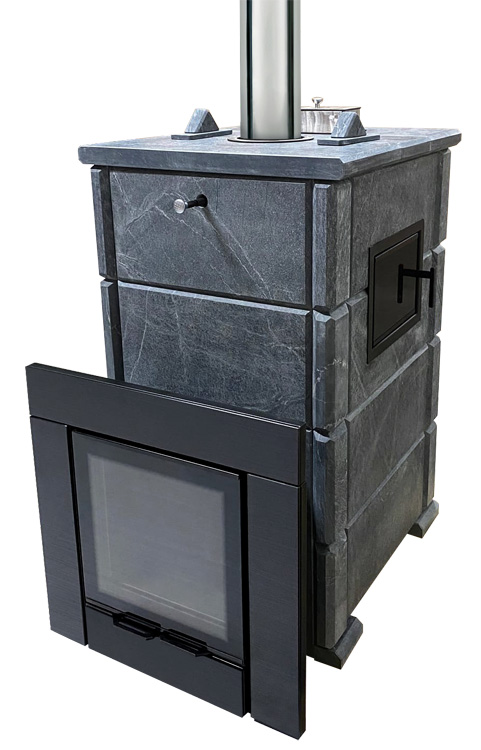 Печь для бани Parma 20 Premium в облицовке из талькохлорита с боковым тоннелем
