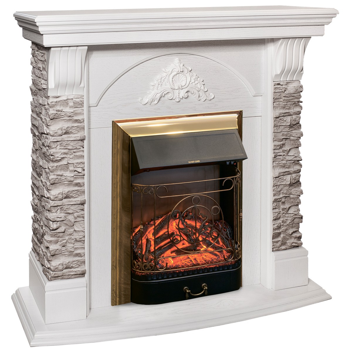 Электрический камин RealFlame Athena GR WT с очагом Majestic Lux Brass