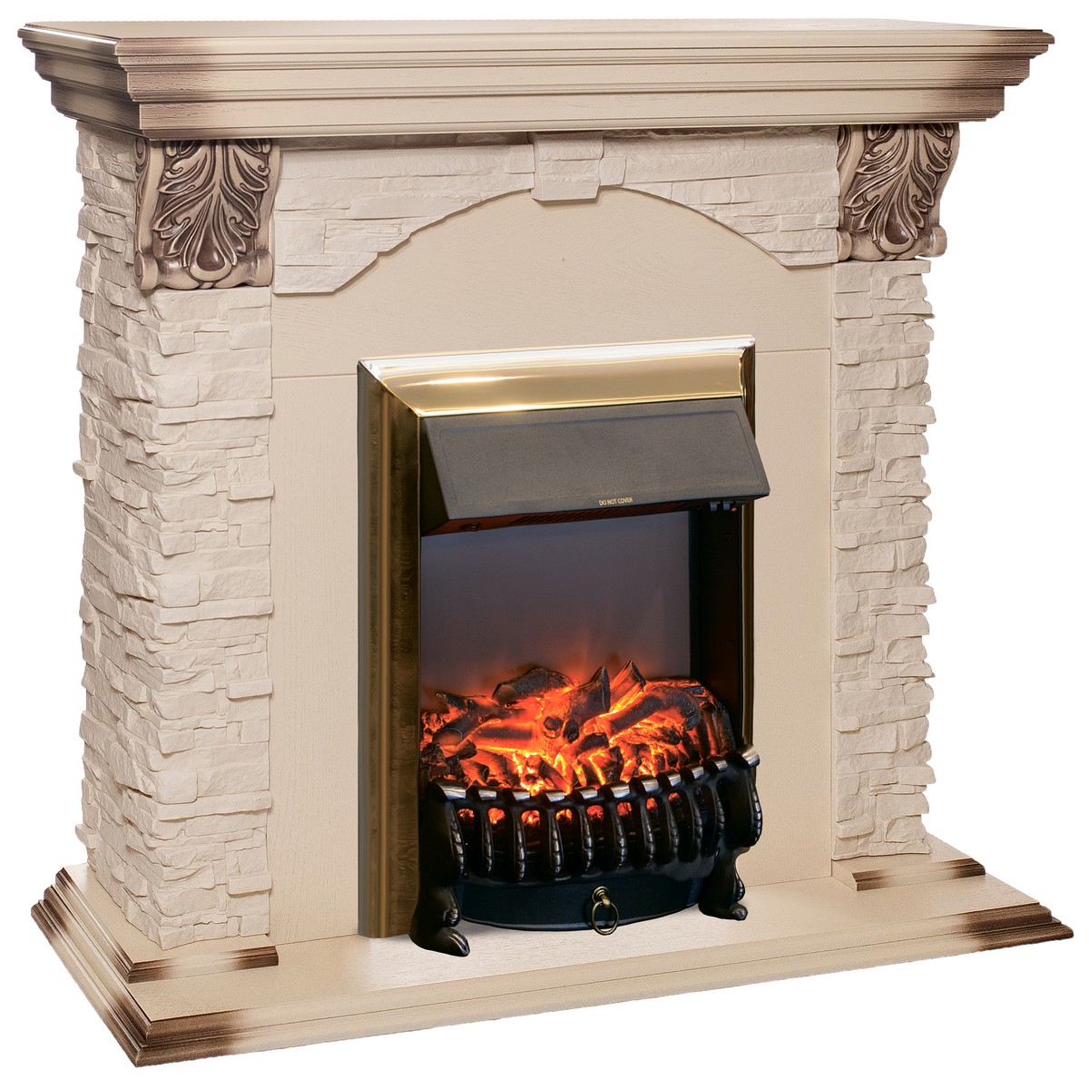 Электрический камин RealFlame Dublin Lux WT с очагом Fobos Lux Brass