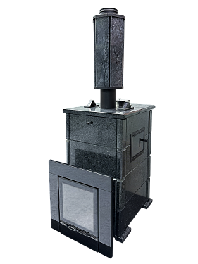 Печь для бани Parma 30 Premium в облицовке из пироксенита с боковым тоннелем